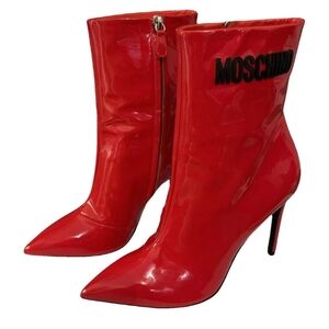 Moschino Red Heeled Boots with Glossy Patent Leather and Slim Stiletto Heel